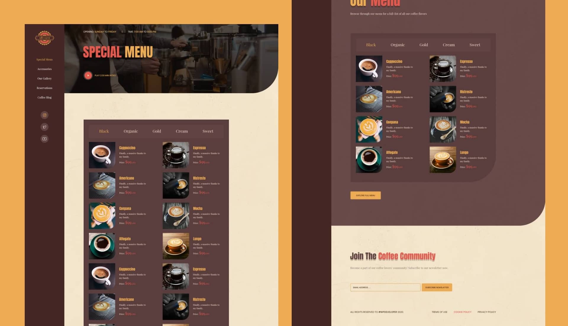 Coffee Express Special Menu Page By Templately