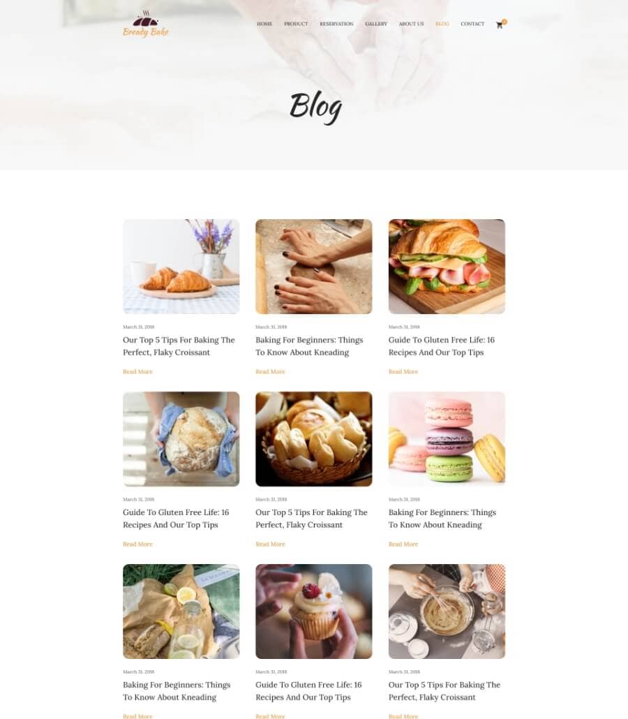 Bready Bake Blog Grid Page  By Templately