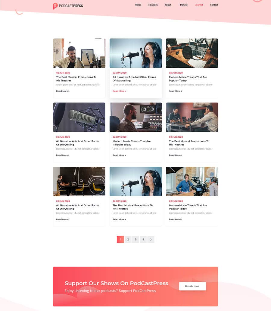 PodCastPress Journal Page  By Templately