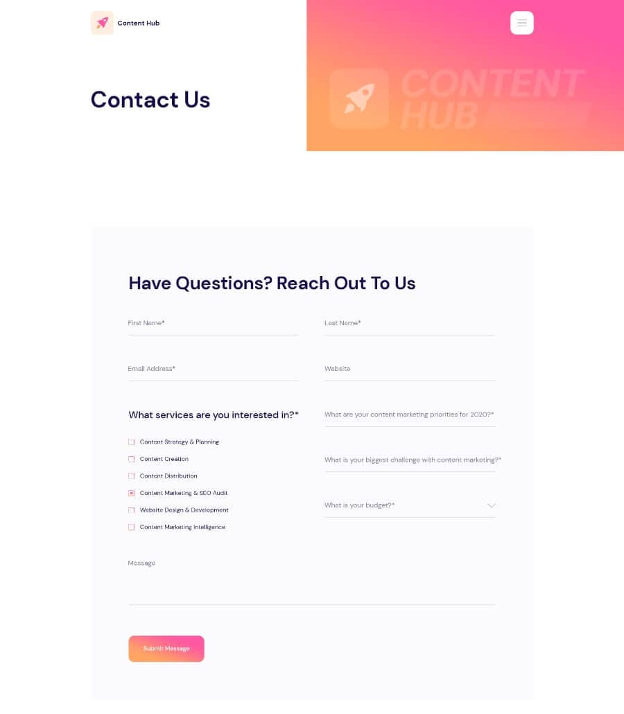 Content Hub Contact Page  By Templately