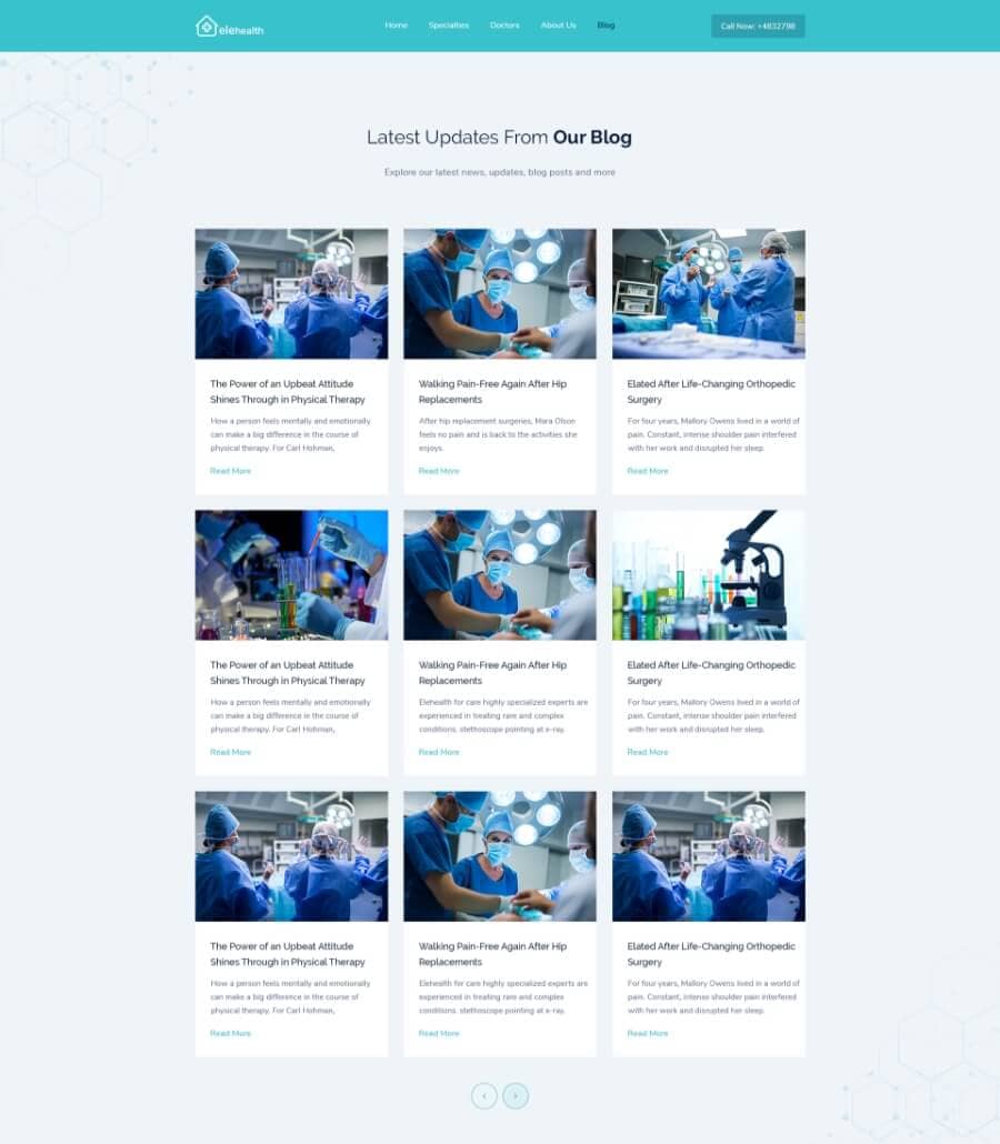 Templately - EleHealth Website Template Blog Page Thumbnail