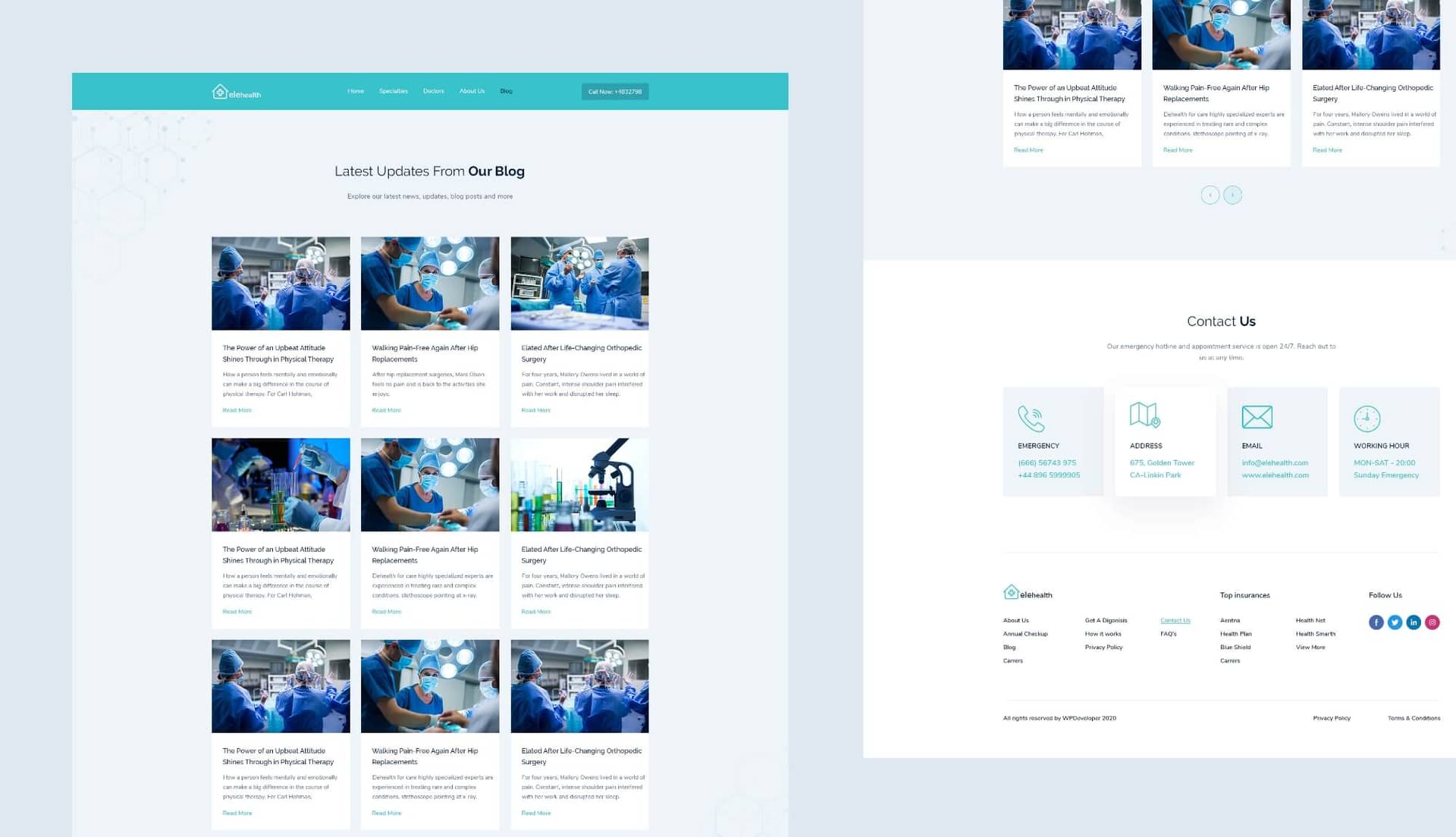 EleHealth Website Template Blog Page By Templately