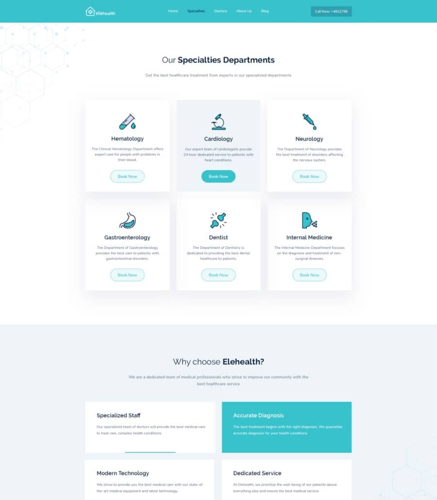 Templately - EleHealth Website Template Specialties Page Thumbnail