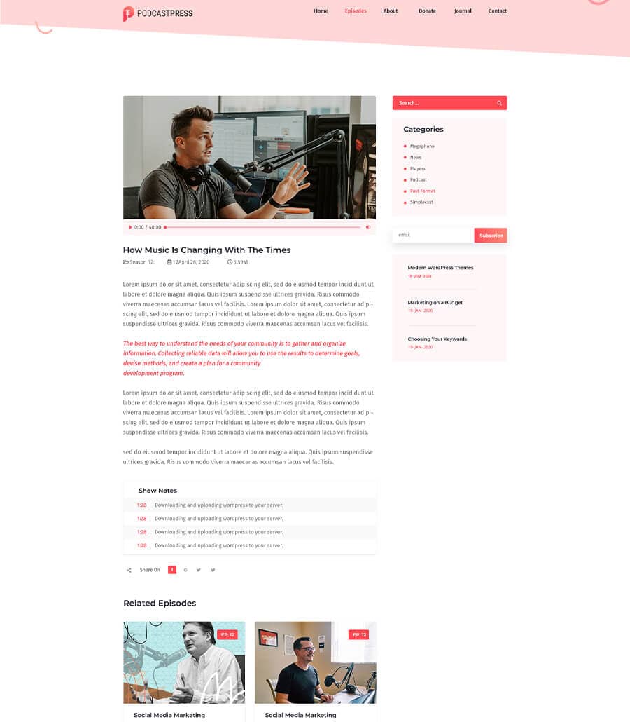 PodCastPress Journal Single  By Templately
