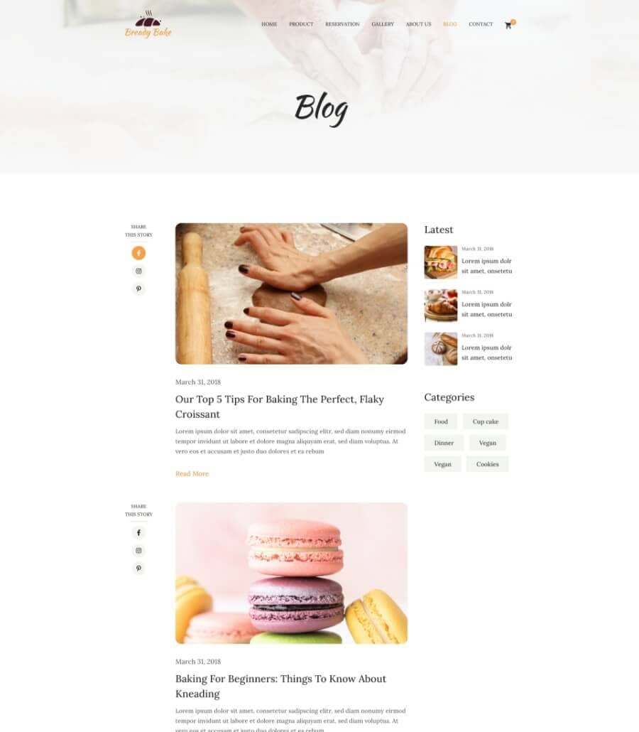 Bready Bake Blog Card Page  By Templately