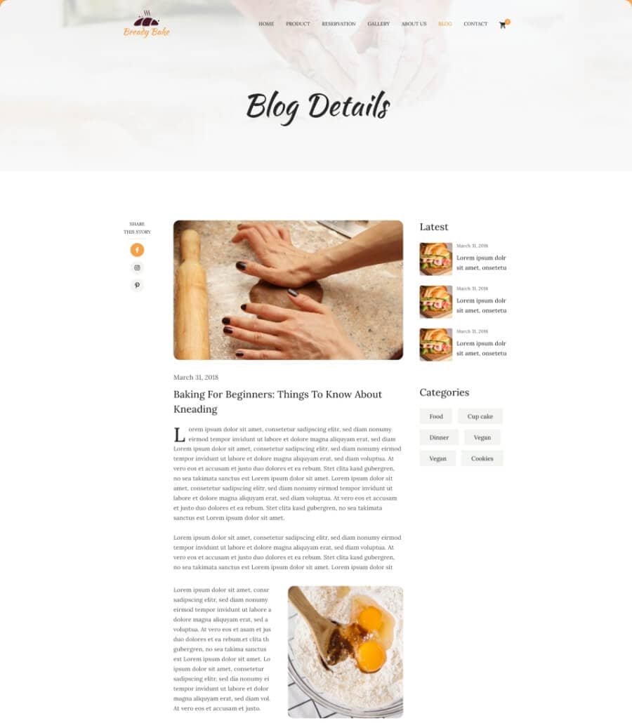 Bready Bake Blog Details Page  By Templately