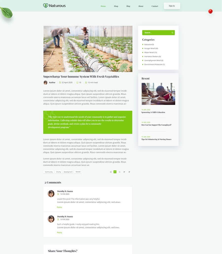Templately - Naturous Blog Details Page Thumbnail