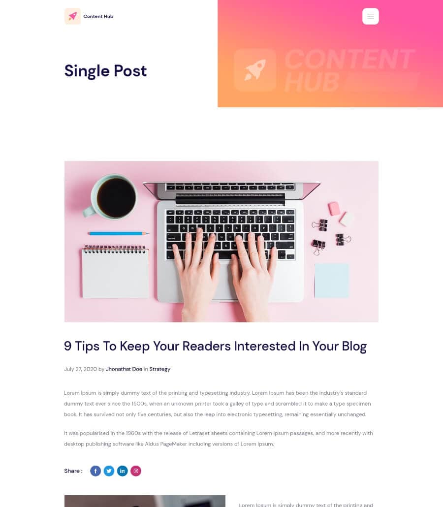Content Hub Blog Details Page  By Templately