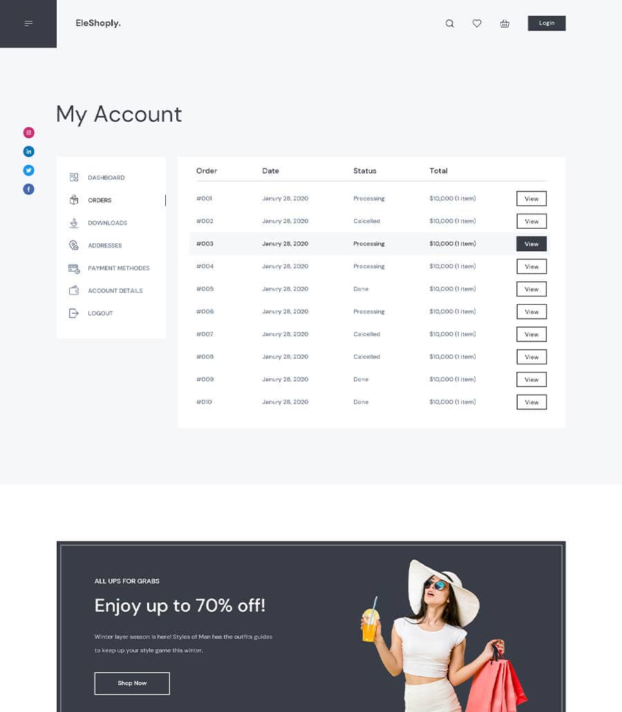 Templately - EleShoply Account Page Thumbnail