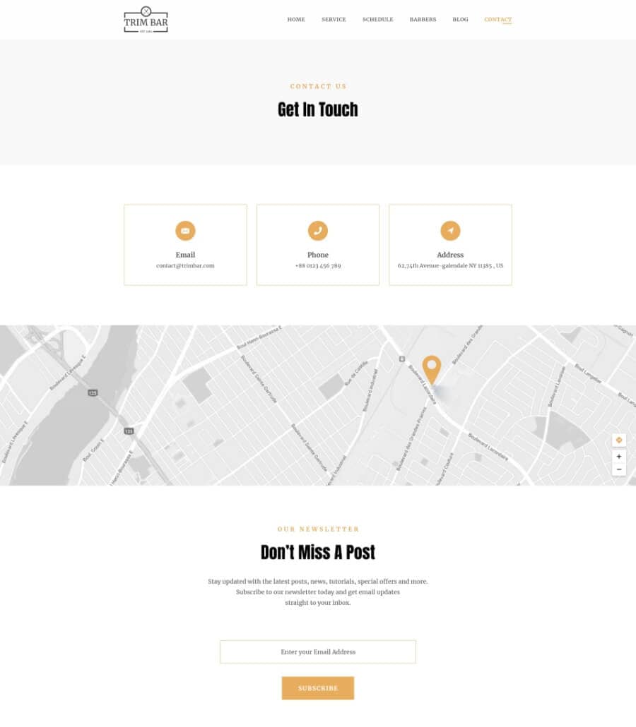 Trim Bar Contact Page  By Templately