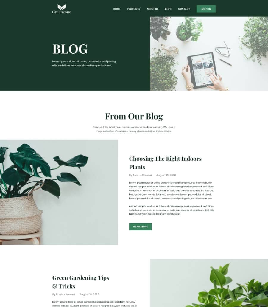 Greenzone Blog Page  By Templately