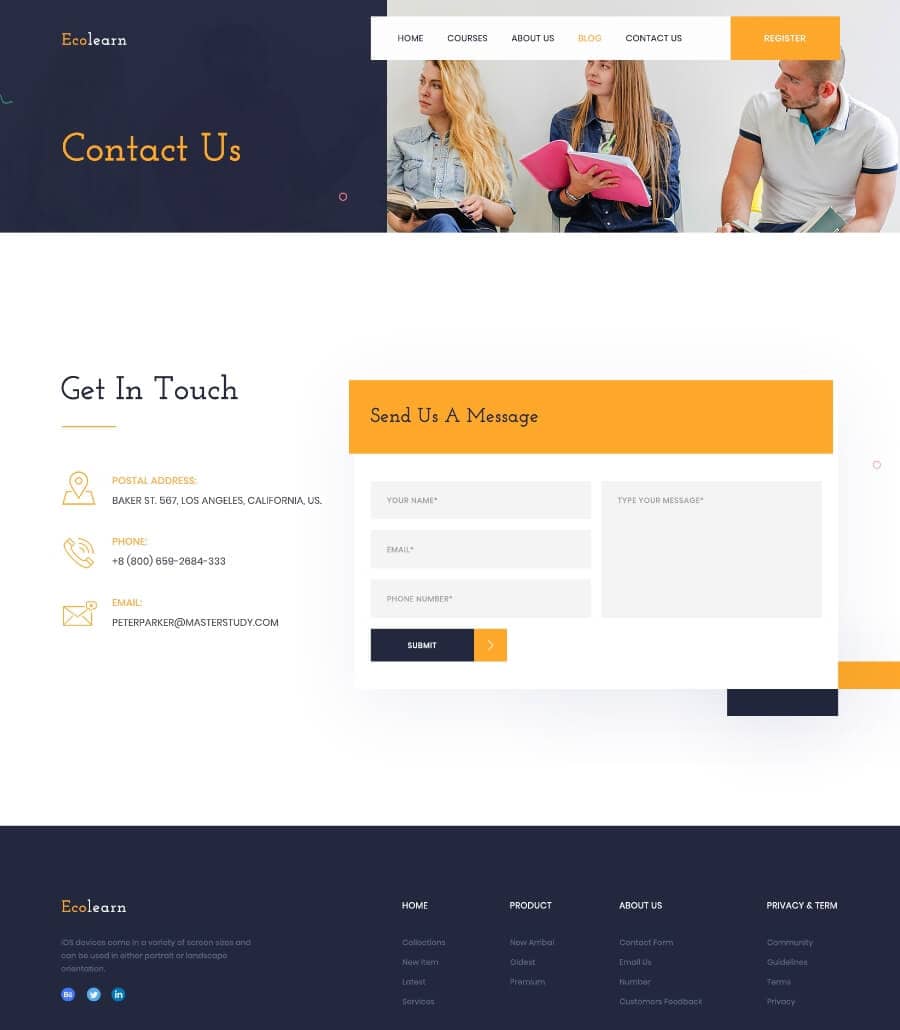 EduBee Education Template Contact  By Templately