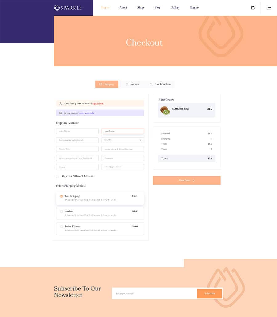 Sparkle Checkout Page  By Templately