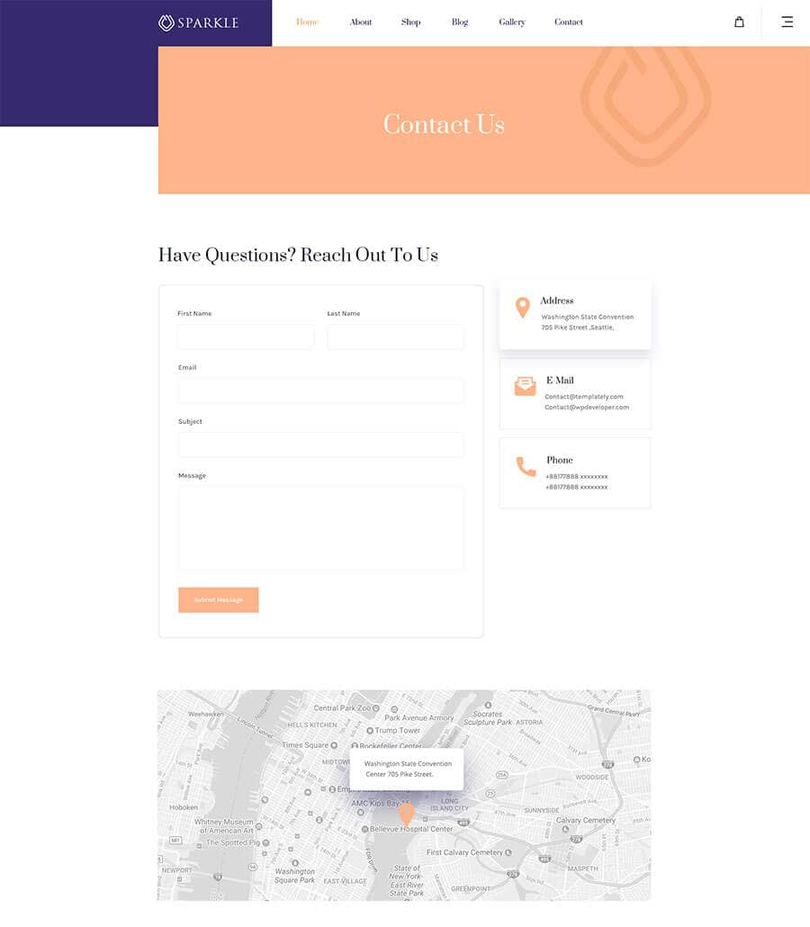 Sparkle Contact Page  By Templately