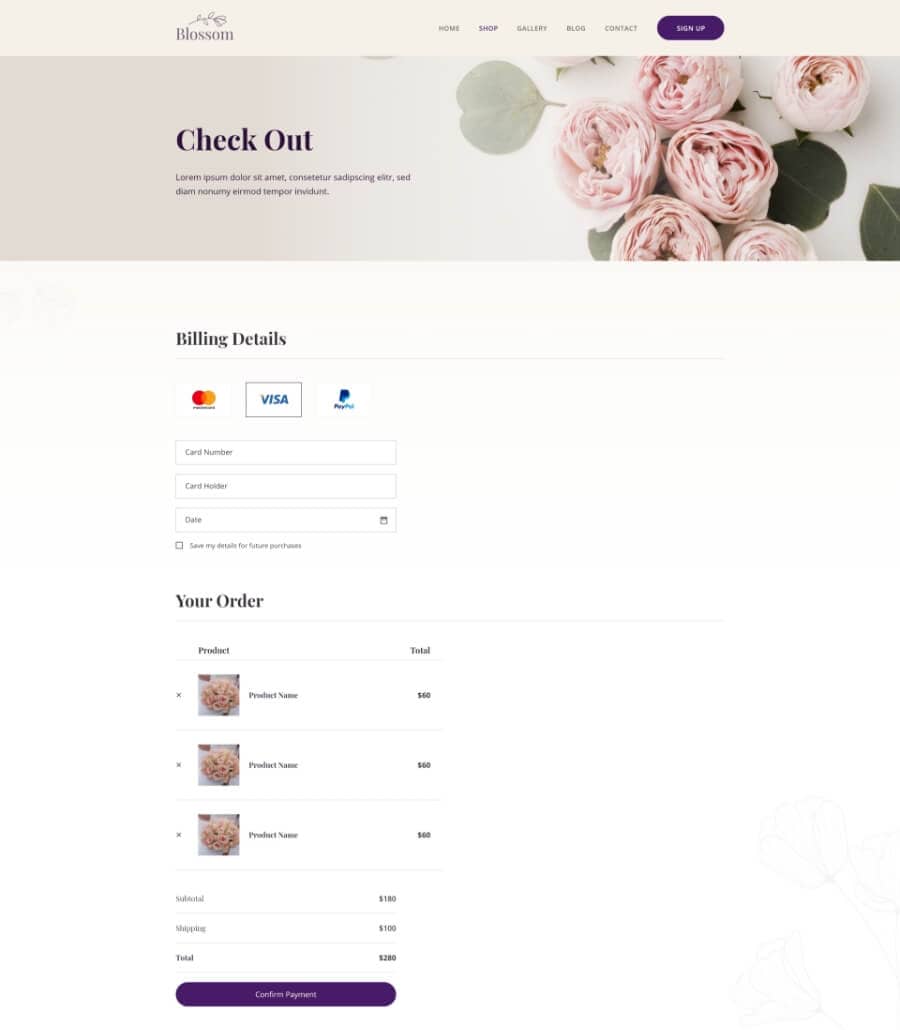 Templately - Blossom Cehckout Page Thumbnail