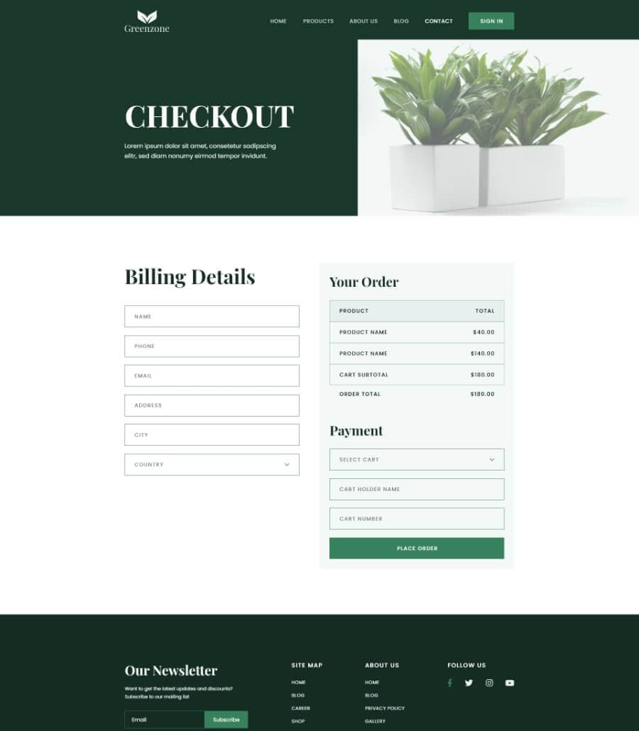 Greenzone Checkout Page  By Templately