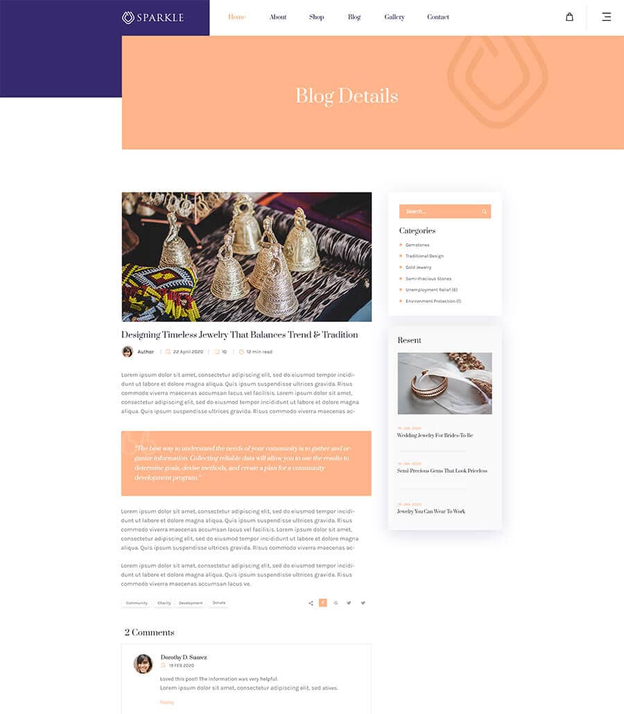 Sparkle Blog Details Page  By Templately