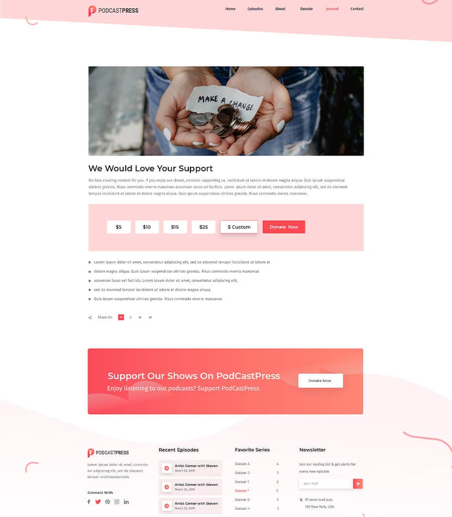 PodCastPress Donation Page  By Templately