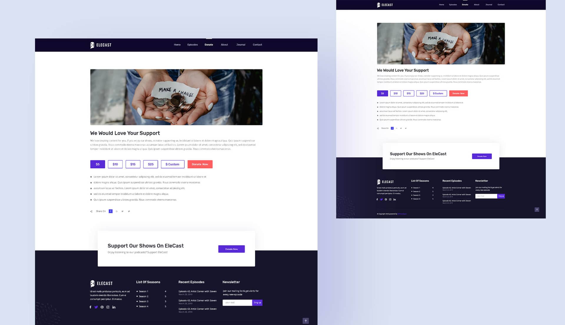 EleCast Donate Page By Templately