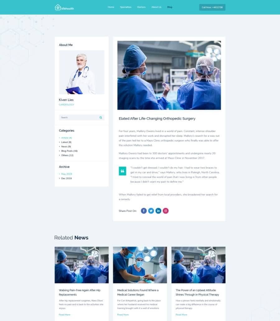Templately - EleHealth Website Template Blog Details Thumbnail