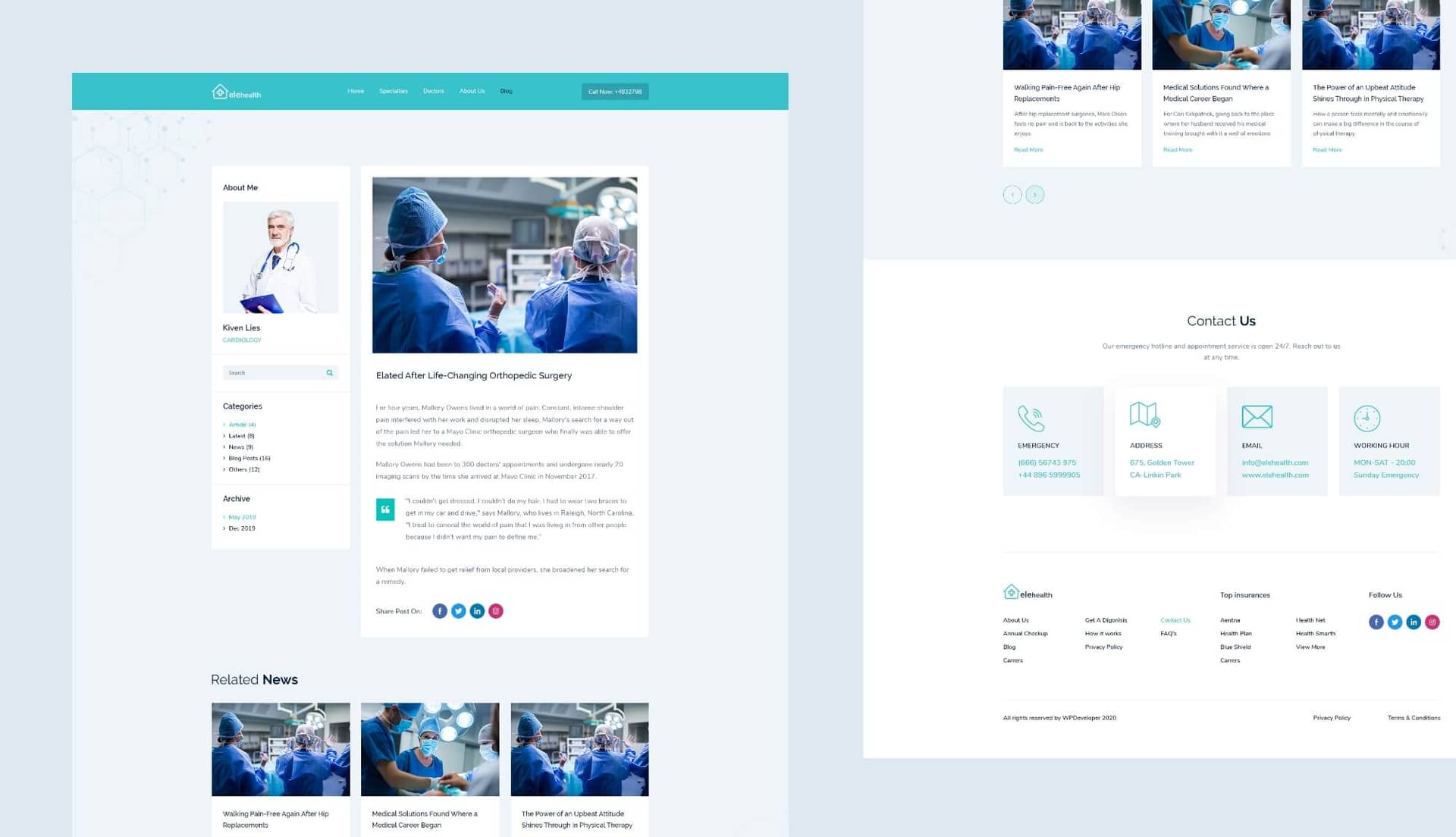 EleHealth Website Template Blog Details By Templately