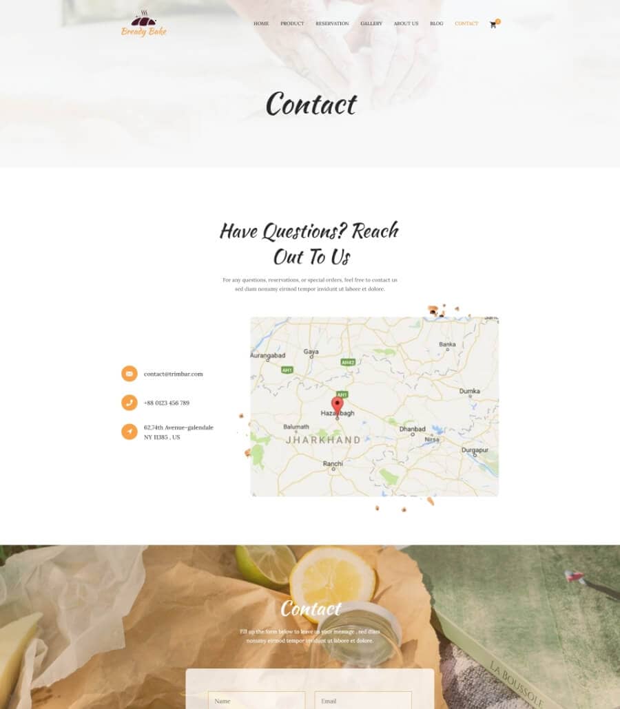 Bready Bake Contact Page  By Templately