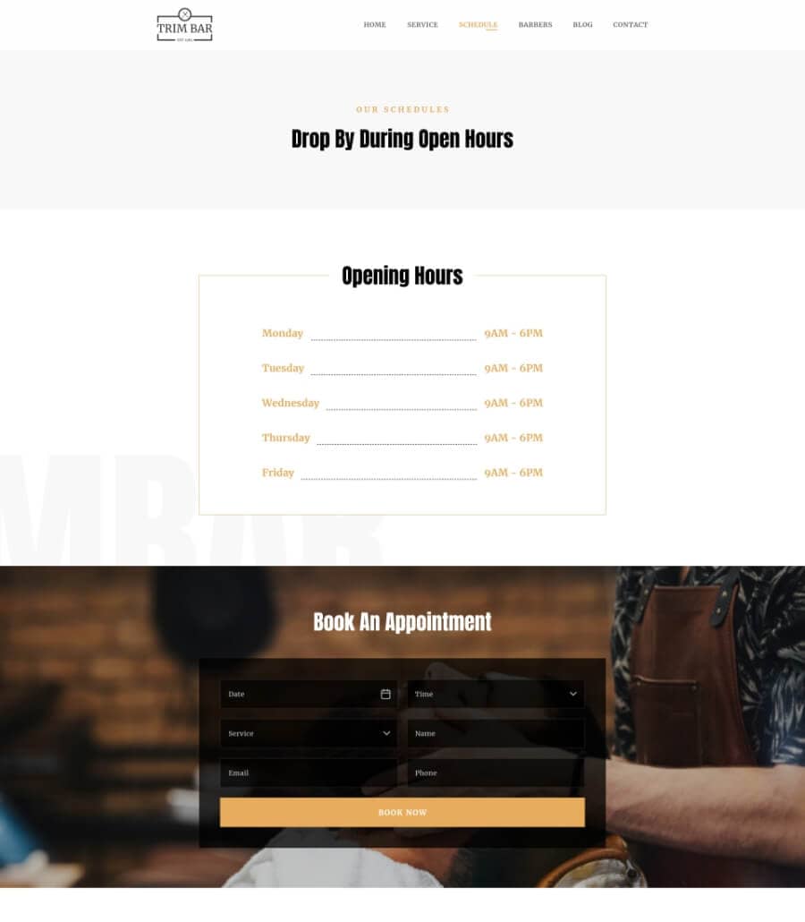 Trim Bar Schedule Page  By Templately