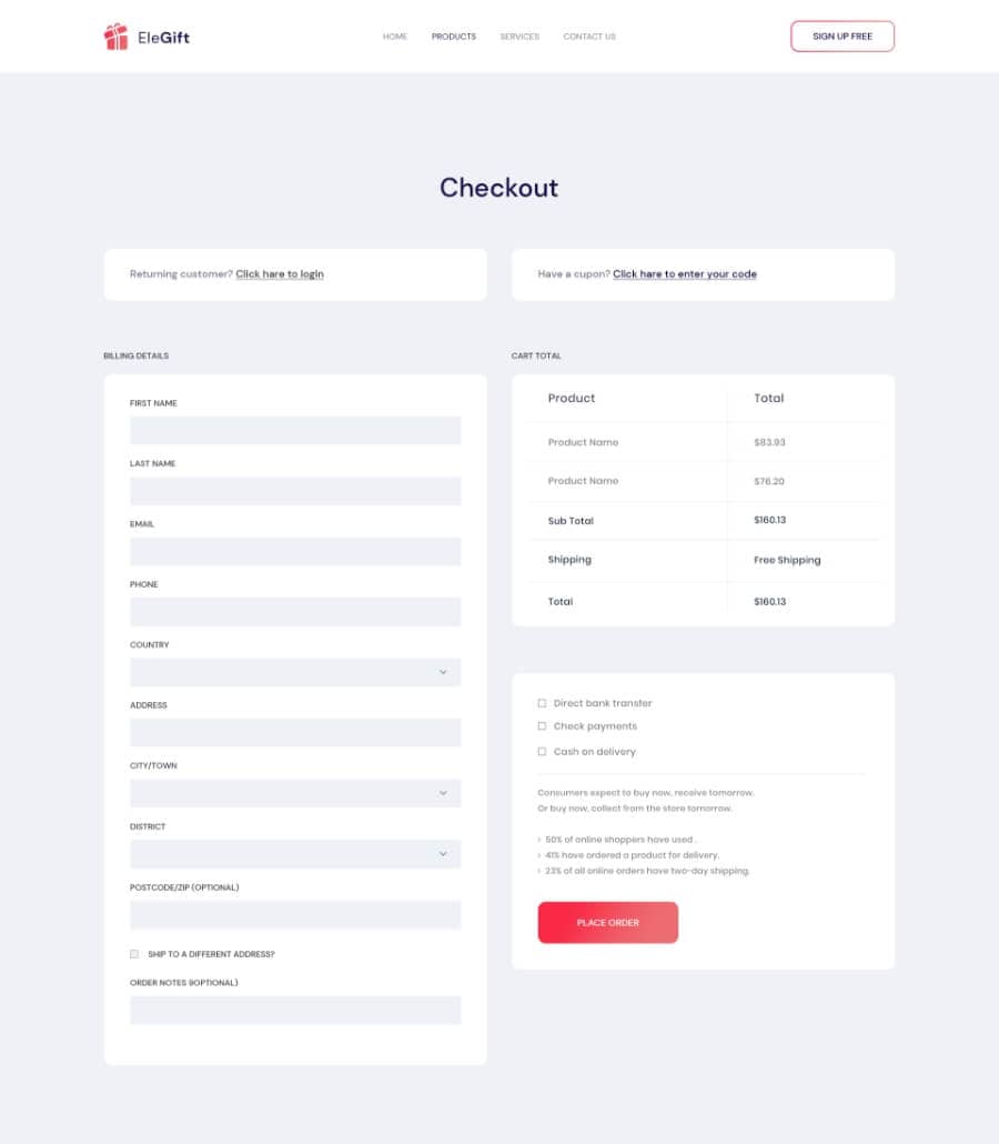 Templately - EleGift Checkout Page Thumbnail