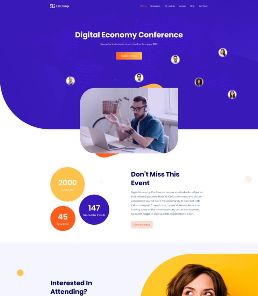 Templately - EleCamp - Virtual Conference Website Template Thumbnail