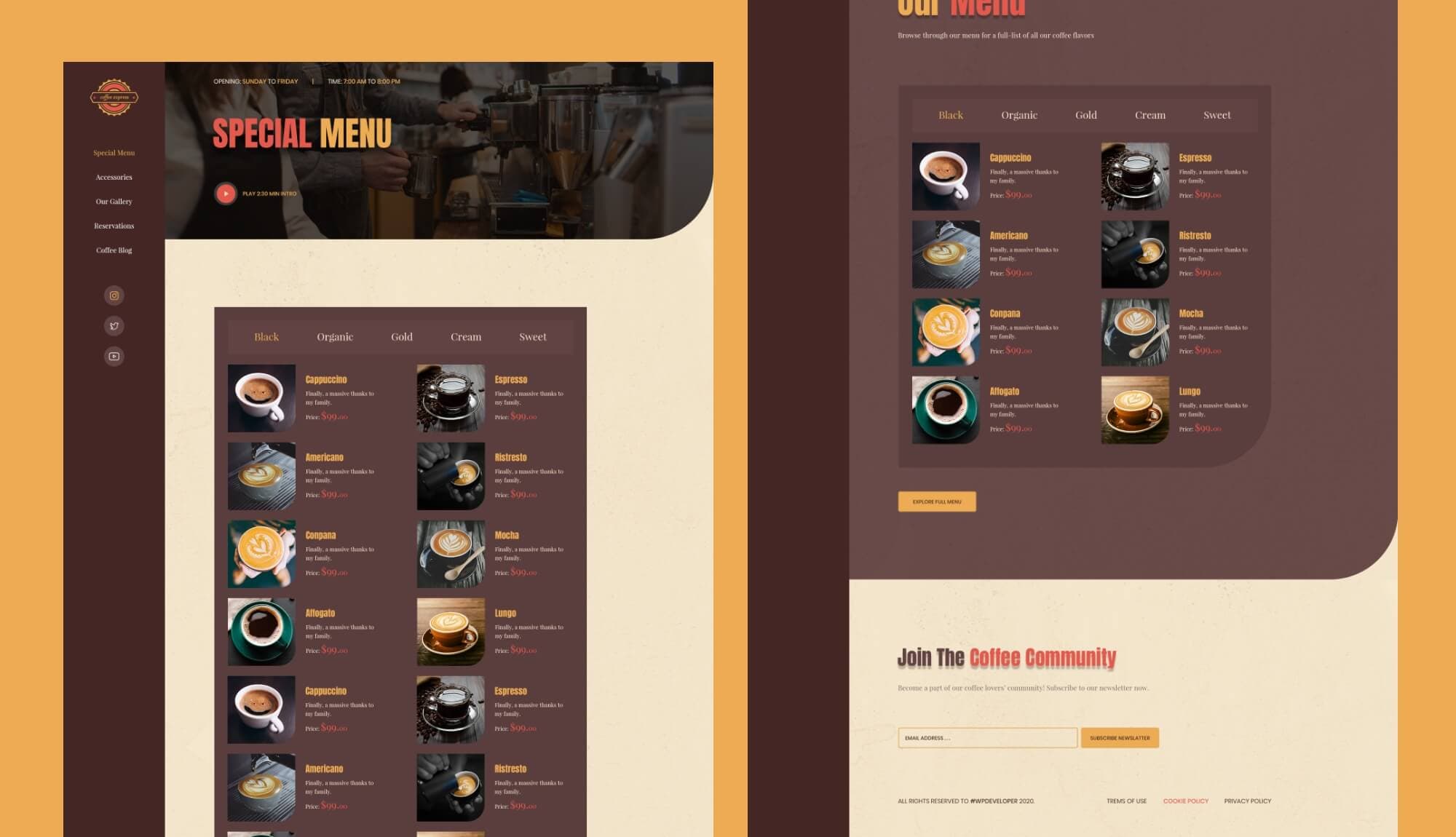 Coffee Express Special Menu Page Banner
