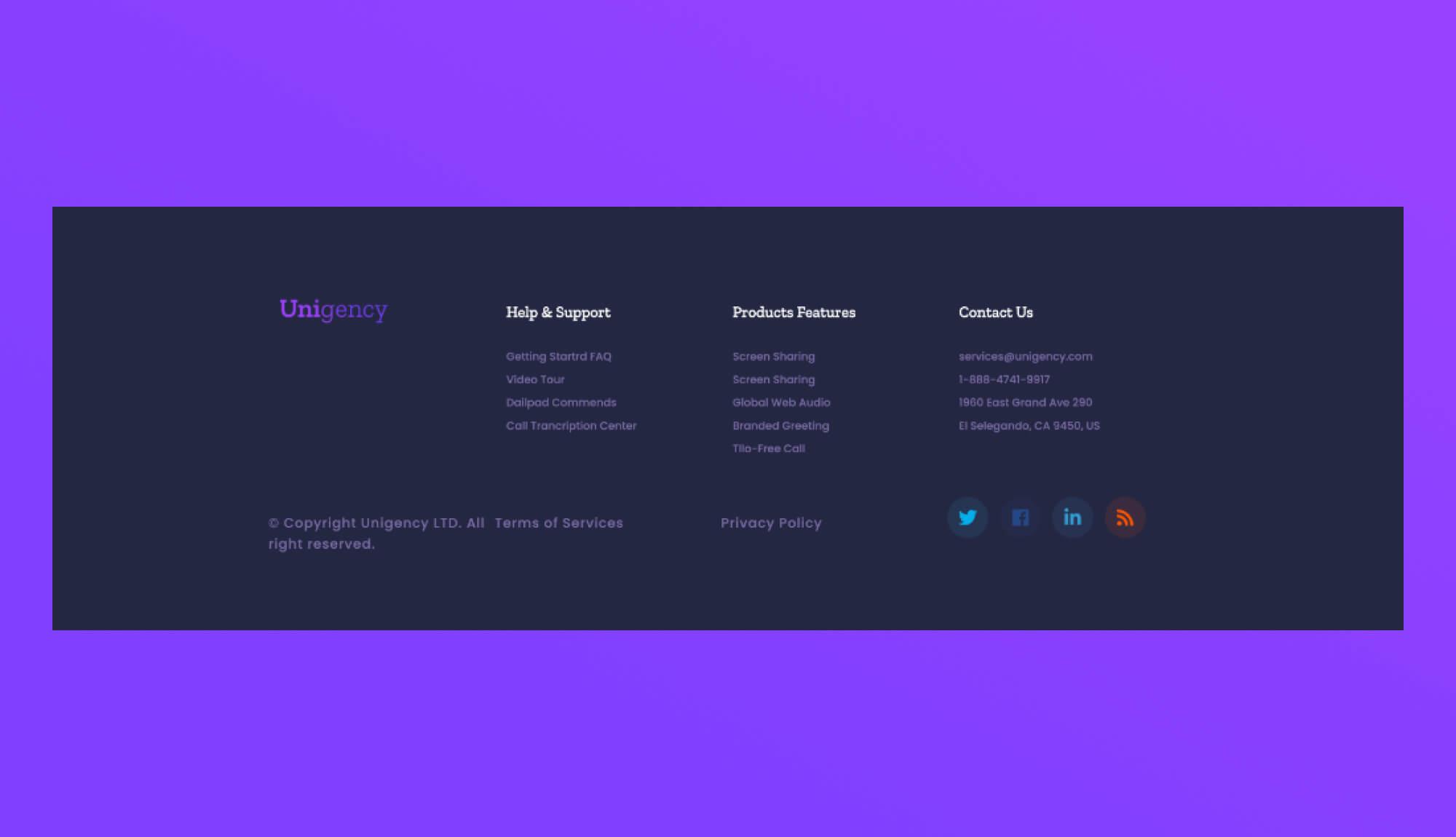 Unigency Footer Section Dark For Gutenberg Banner