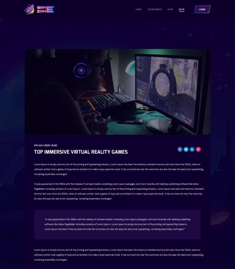 Game Zone Gaming Website Template For Elementor