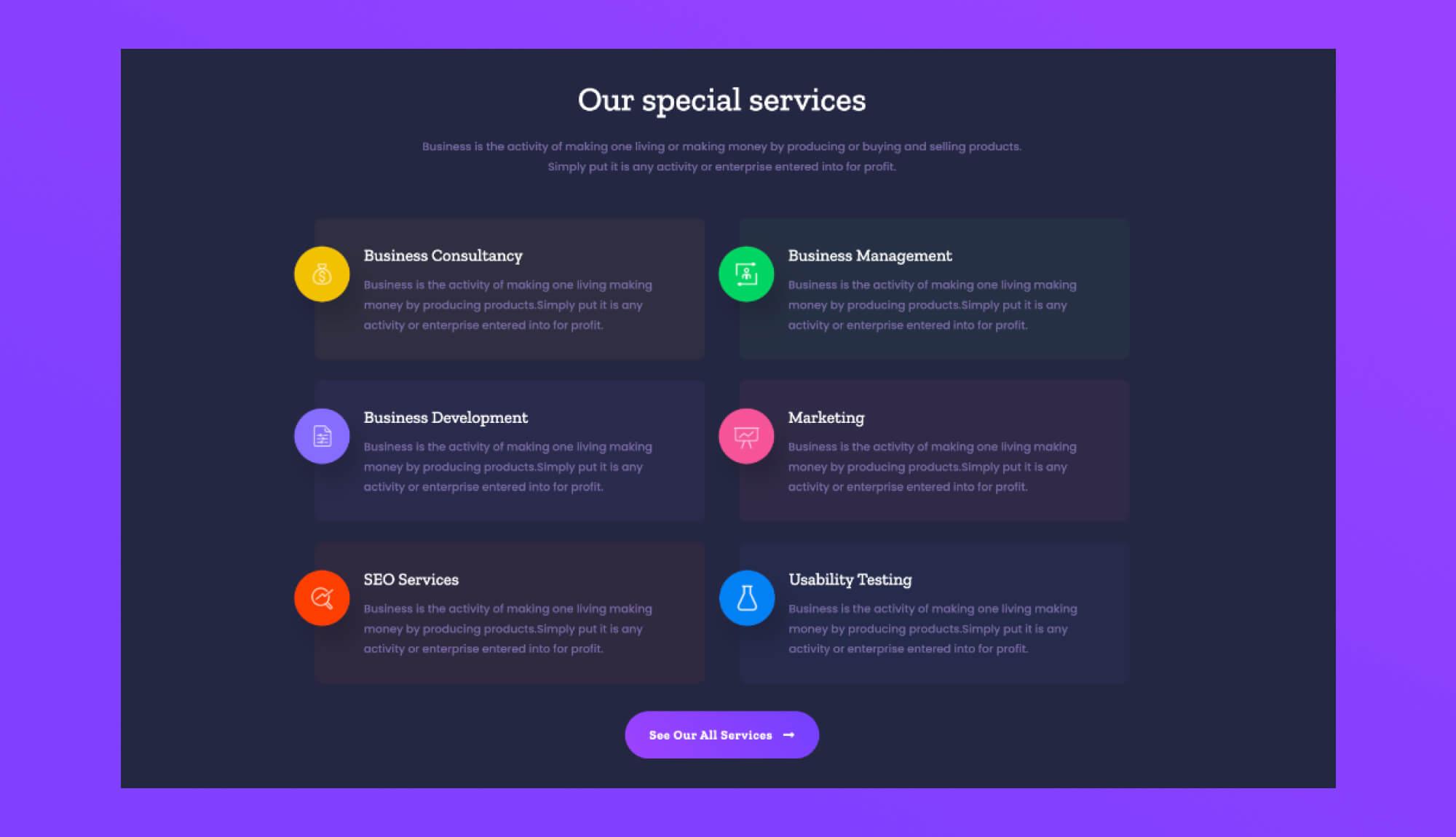 Unigency Service Section Dark For Gutenberg Banner