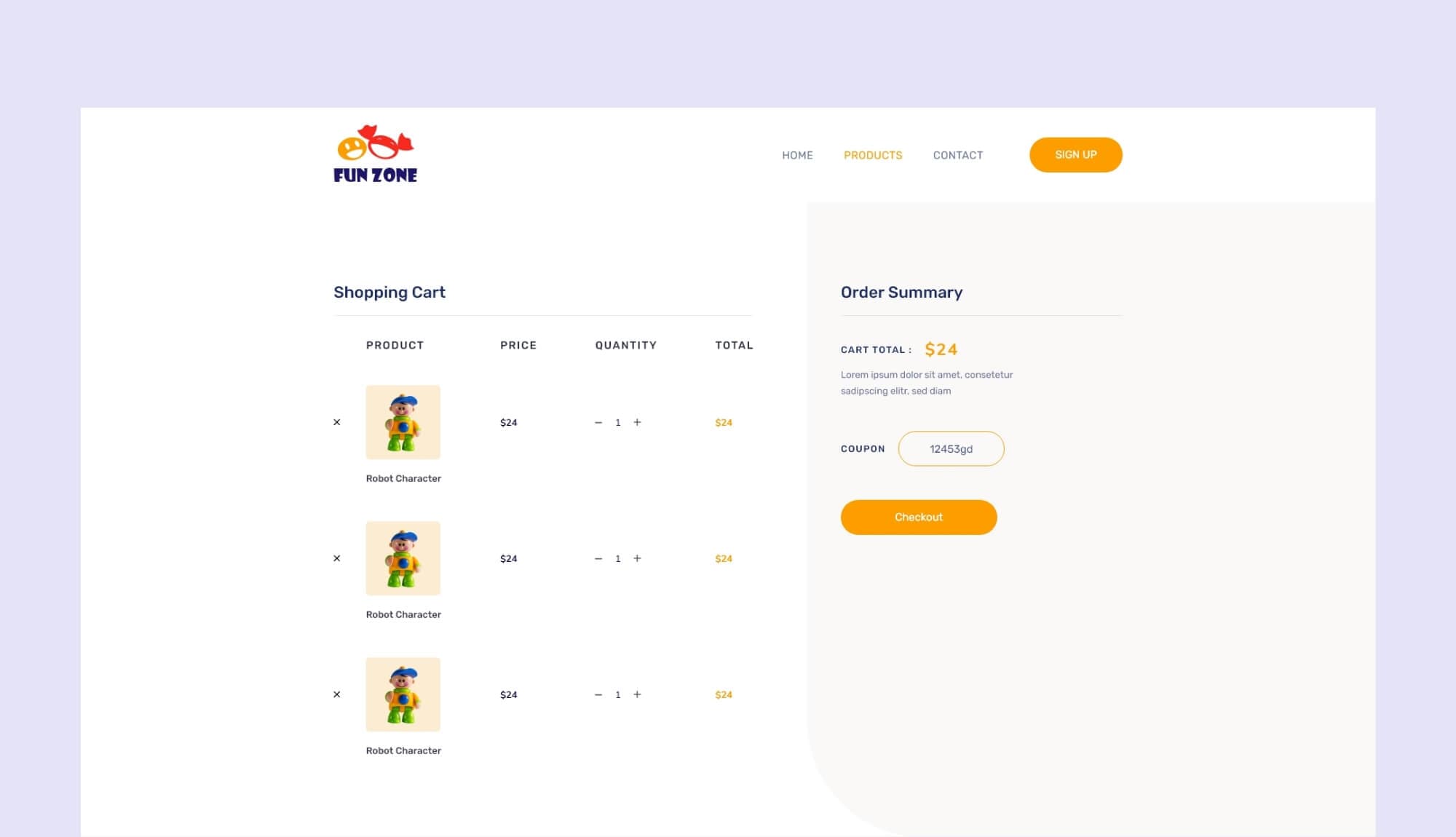 Fun Zone Cart Page Banner