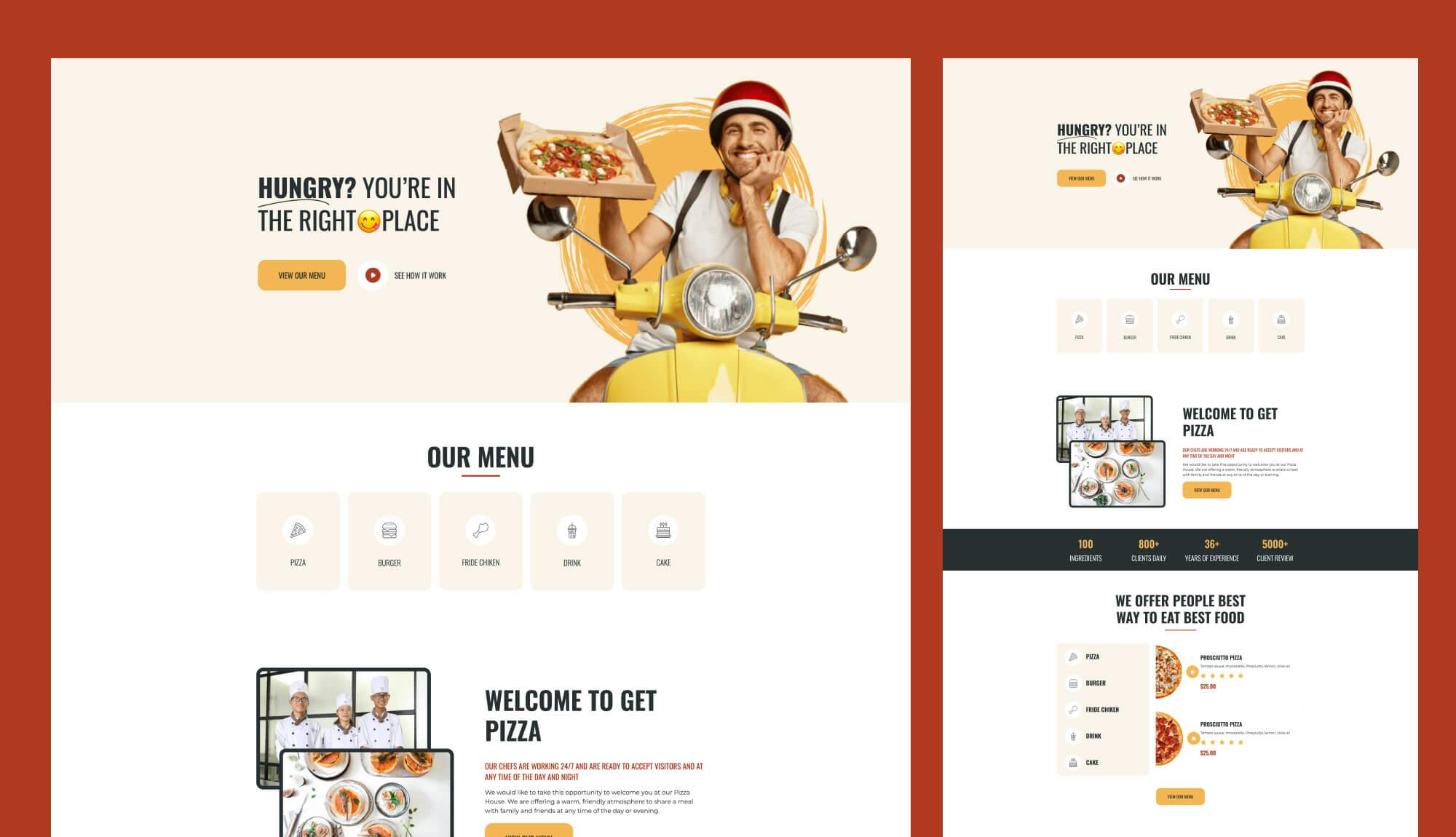 Get Pizza - Online Restaurant Website Template For Gutenberg Banner