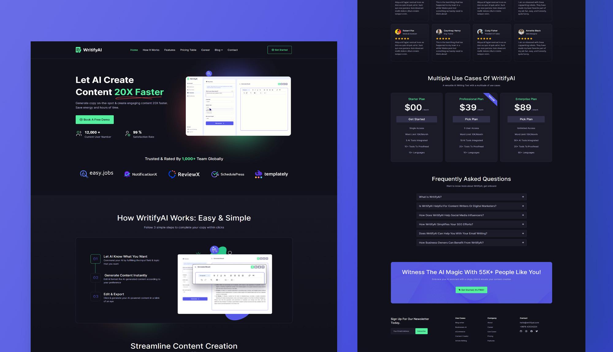 WritifyAI - Elementor Website Template For Content AI Banner