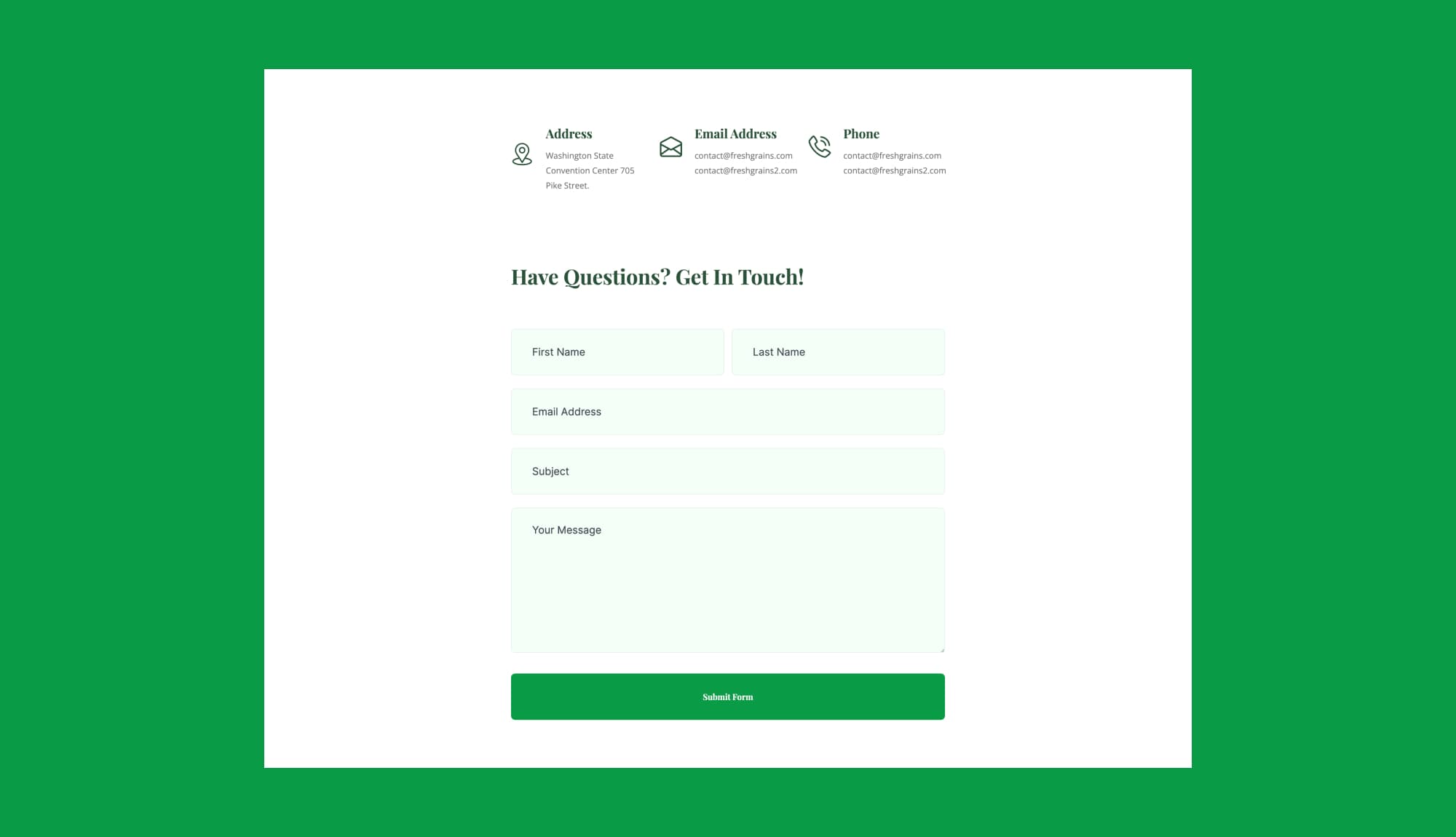 Fresh Grains Contact Section Banner