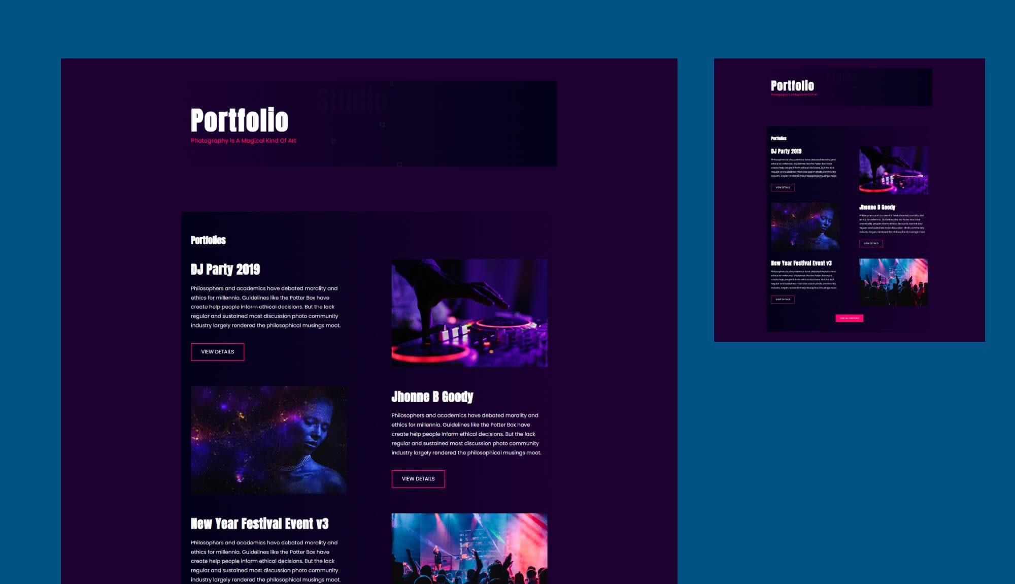 PhotoSpark Portfolio Page For Gutenberg Banner