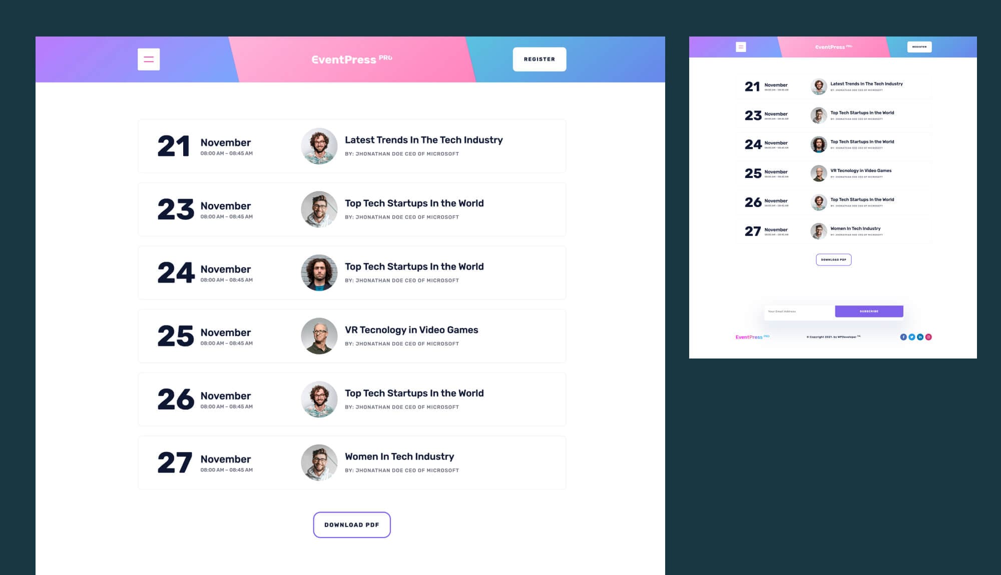 EventPress Pro Schedule Page For Gutenberg Banner