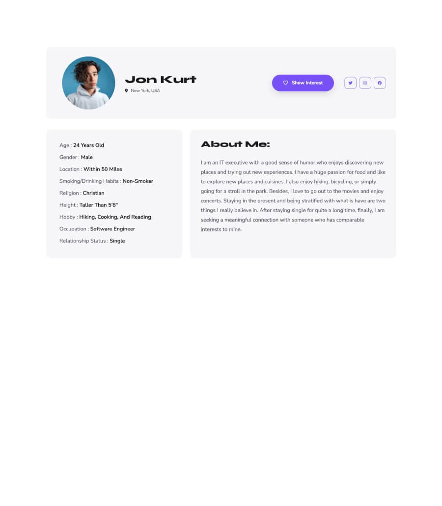 MatchMaker About Me section thumbnail