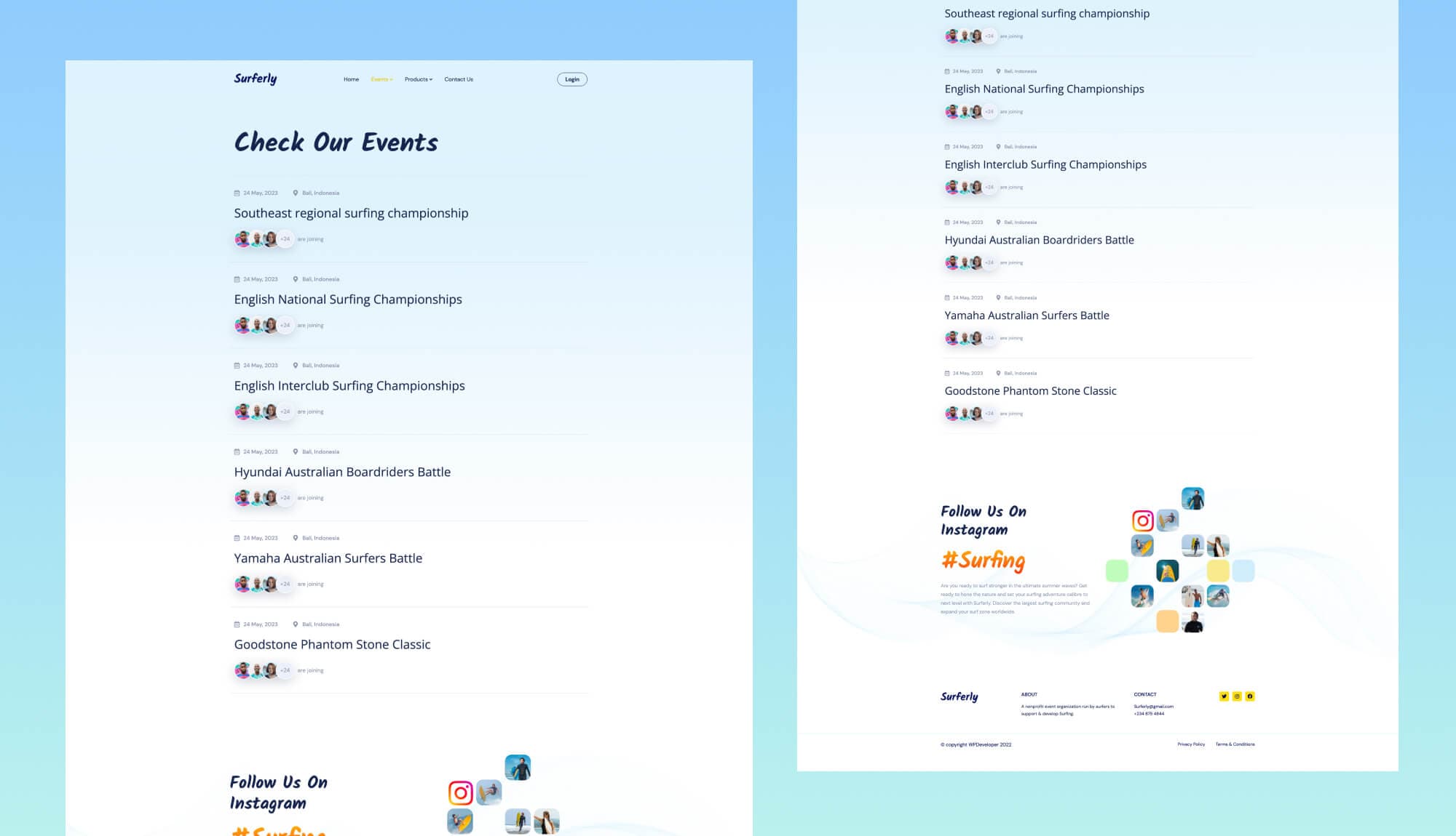 Surferly Events Page For Gutenberg Banner