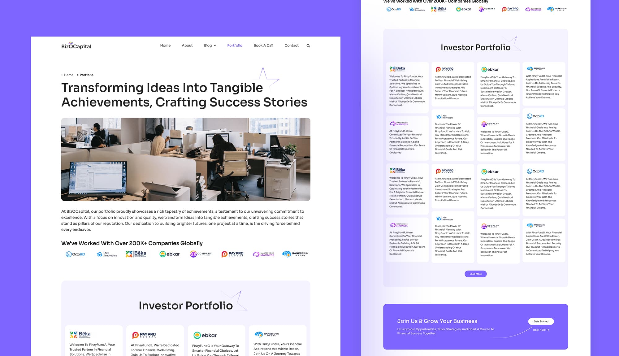 BizOCapital Portfolio Page For Gutenberg Banner