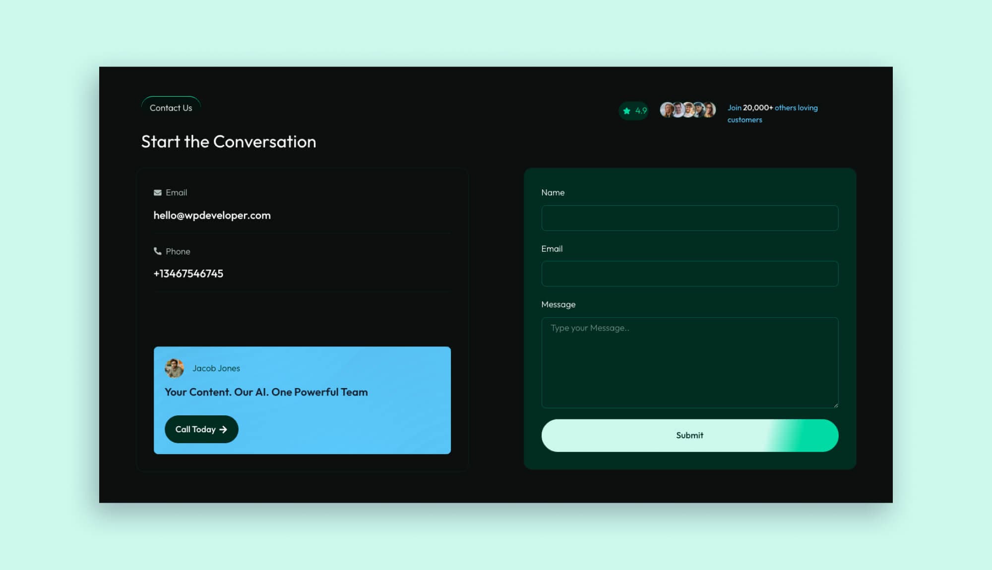 GenInk AI Contact Section By Templately