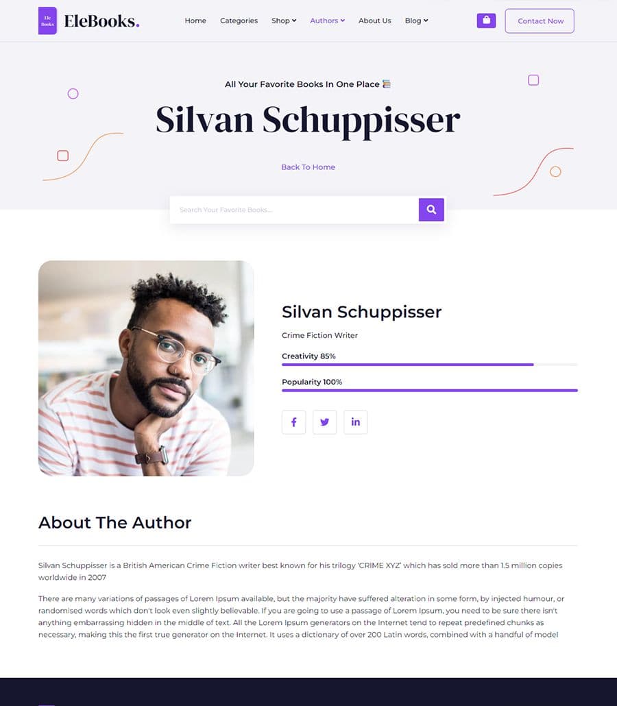 EleBook Author Details Page thumbnail