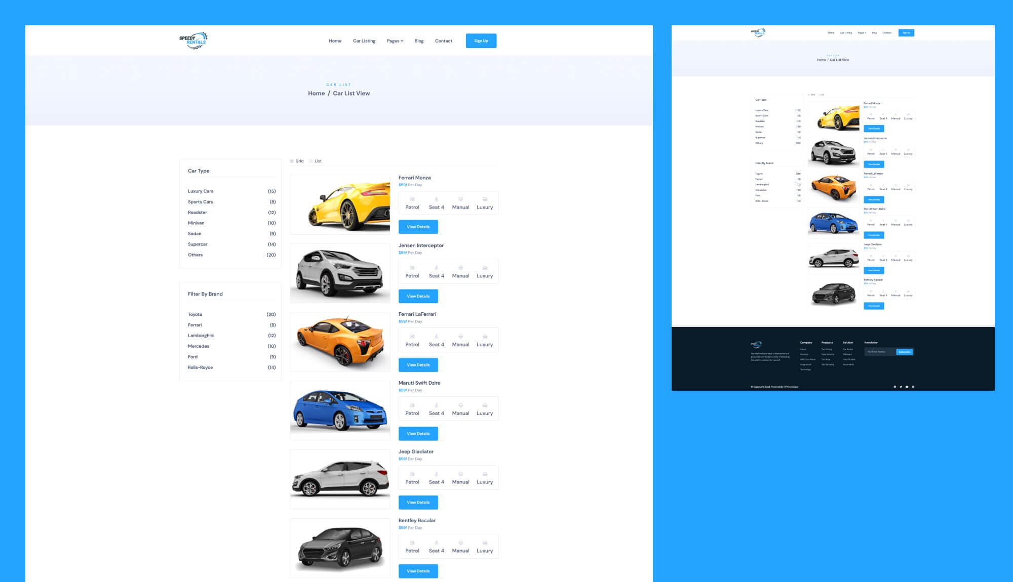 Speedy Rentals Car Listing Page List View Banner