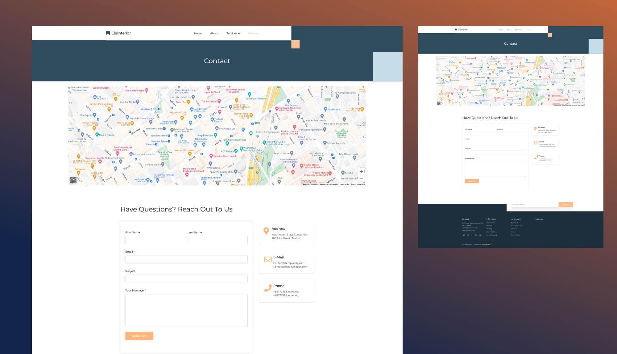 EleInterior Contact Page For Gutenberg Banner