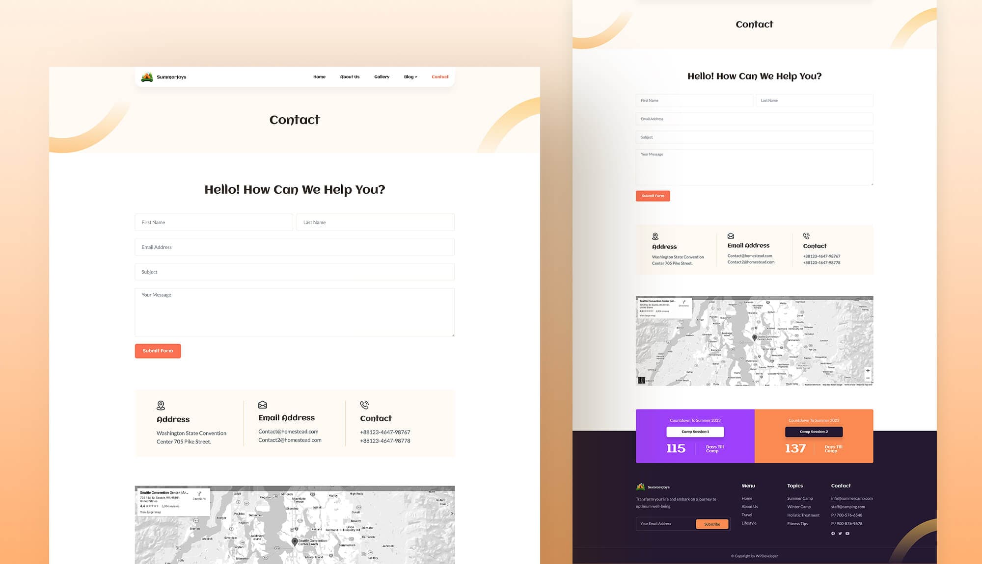 SummerJoy Contact Page For Gutenberg Banner