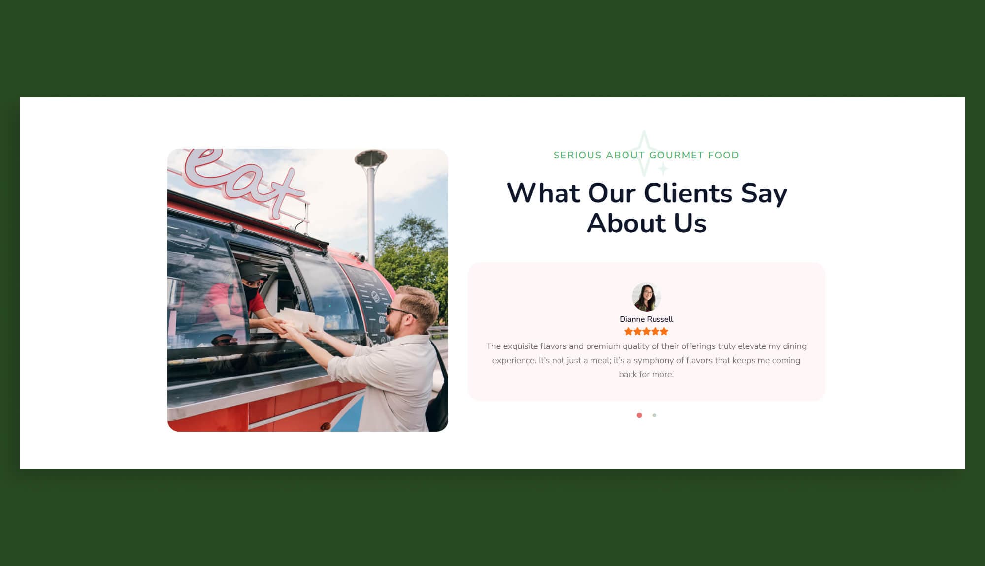 Gourmet Wheels Testimonial Slider Section for Gutenberg Banner