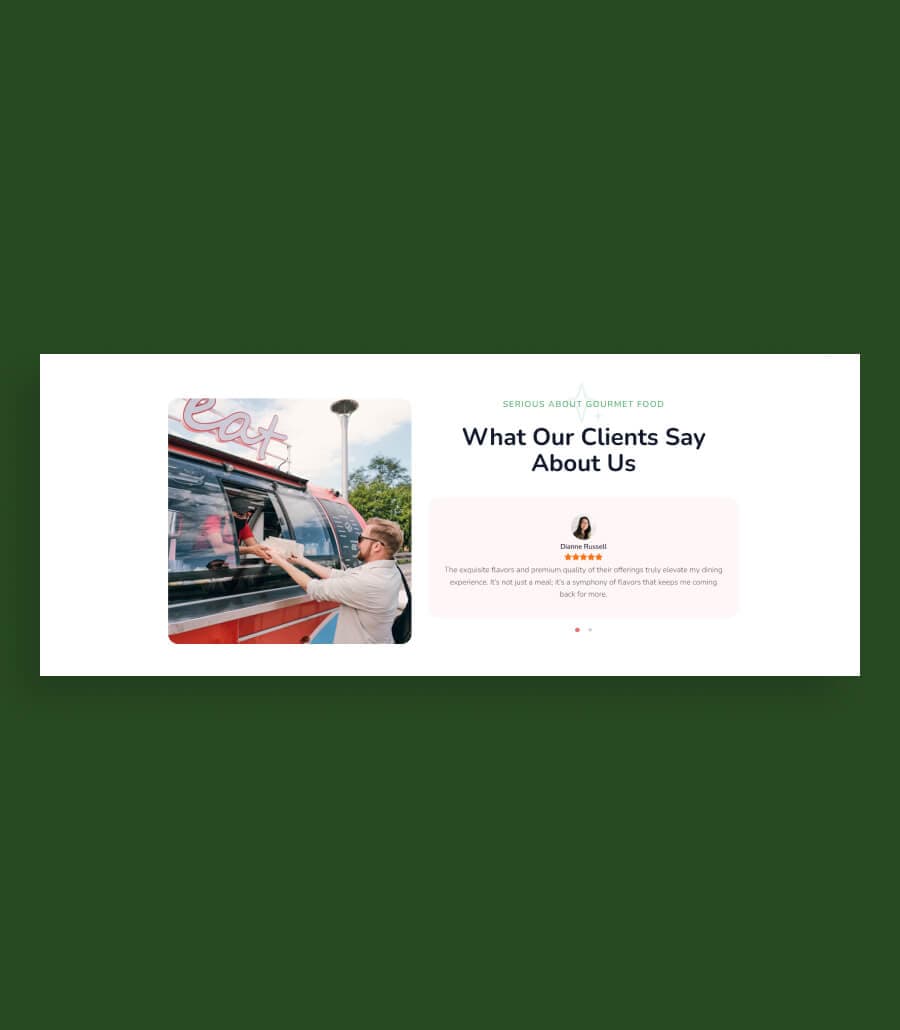 Gourmet Wheels Testimonial Slider Section for Gutenberg thumbnail