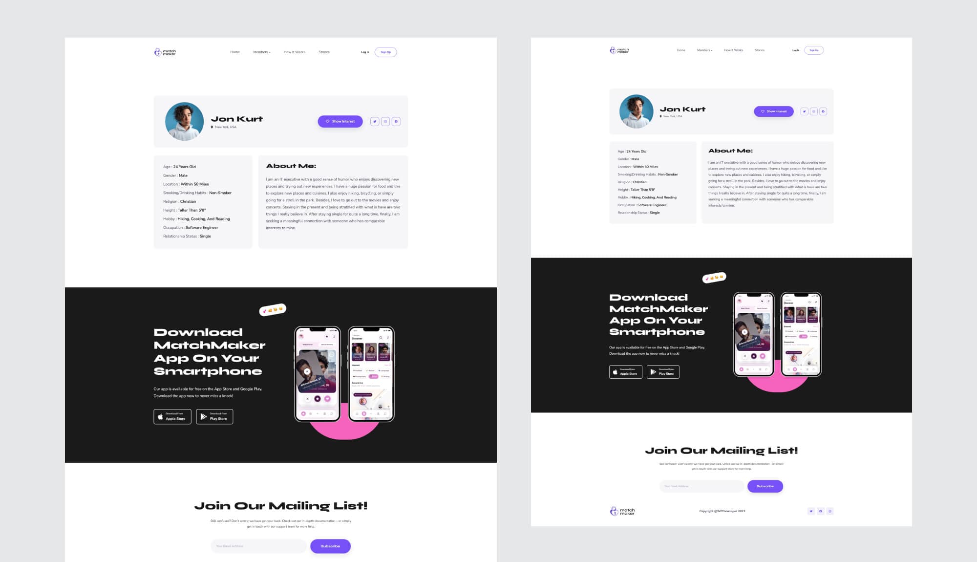 MatchMaker Member Details Page For Gutenberg Banner